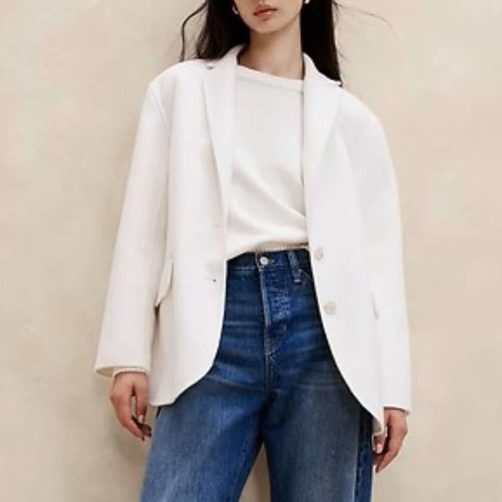 NWT Banana Republic $250 Winter White Nelli Oversized Double-Face Wool Blazer XL
